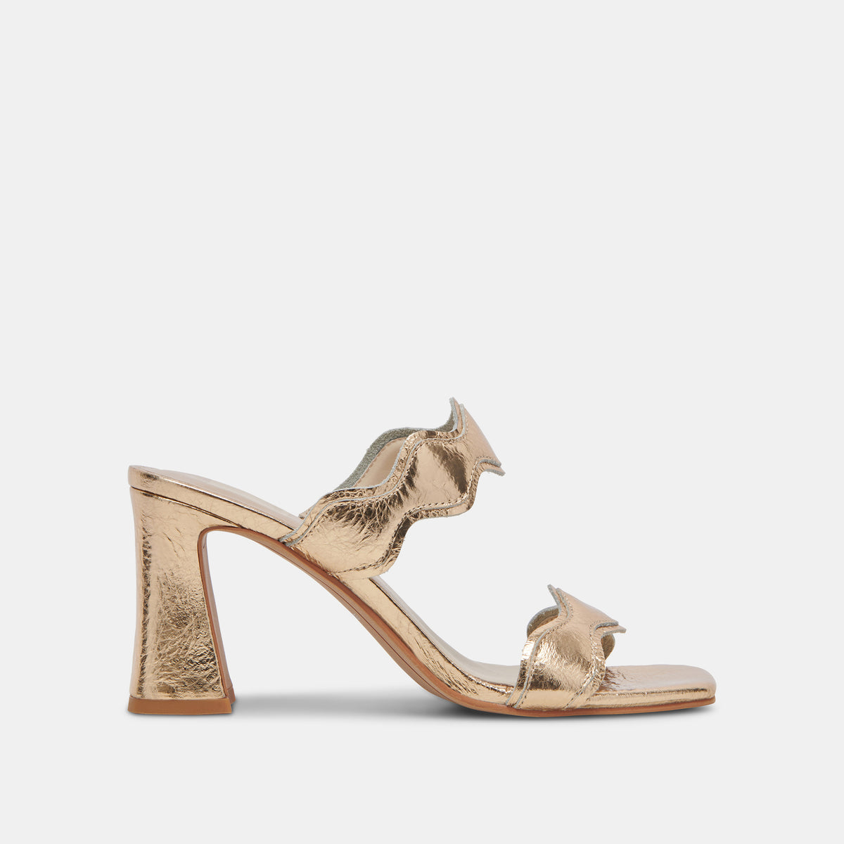 Ilva Wide Heels Gold Distressed Leather | Gold Wide Leather Heels 