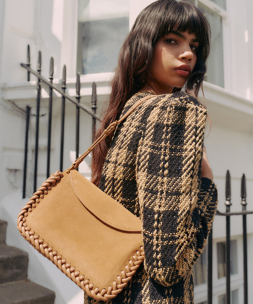 Zipper Small Shoulder Bag - Dark Brown Crinkle