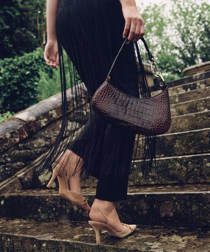 SKYLAR SHOULDER BAG CHOCOLATE CROCO LEATHER