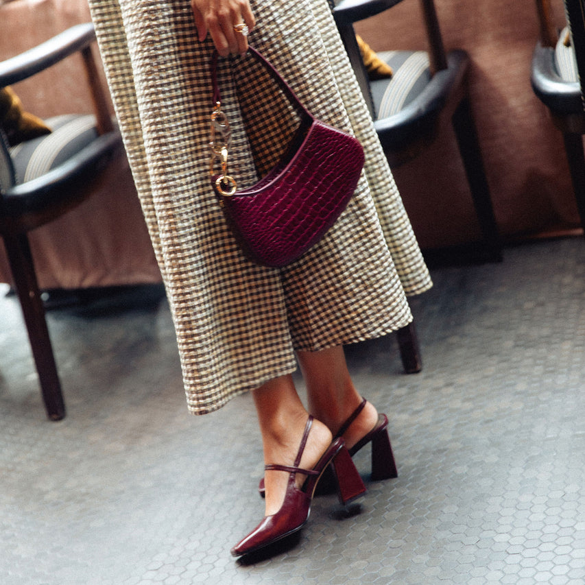 SOYER HEELS BURGUNDY CRINKLE PATENT