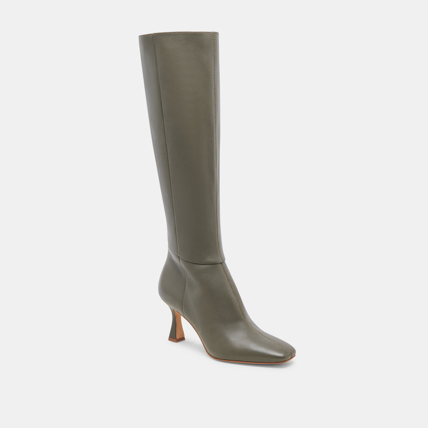 GYRA WIDE CALF BOOTS DARK OLIVE LEATHER