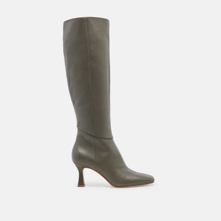 GYRA WIDE CALF BOOTS DARK OLIVE LEATHER