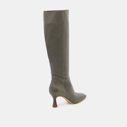 GYRA WIDE CALF BOOTS DARK OLIVE LEATHER