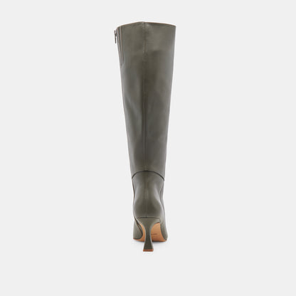 GYRA WIDE CALF BOOTS DARK OLIVE LEATHER