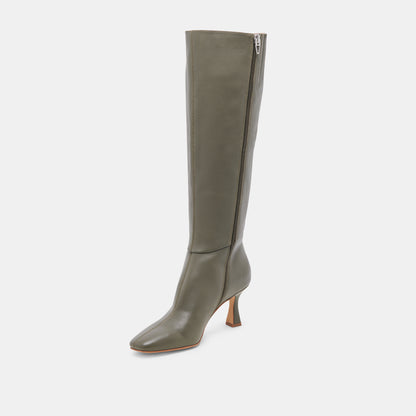 GYRA WIDE CALF BOOTS DARK OLIVE LEATHER