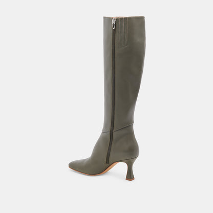 GYRA WIDE CALF BOOTS DARK OLIVE LEATHER