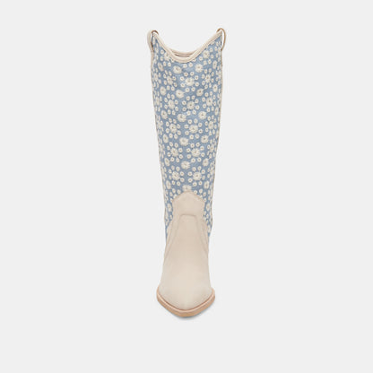 NAVENE BOOTS BLUE FLORAL FABRIC