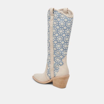 NAVENE BOOTS BLUE FLORAL FABRIC