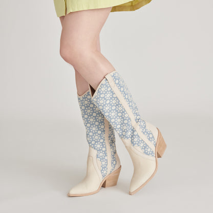 NAVENE BOOTS BLUE FLORAL FABRIC