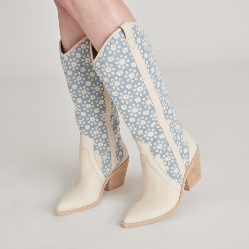 NAVENE BOOTS BLUE FLORAL FABRIC