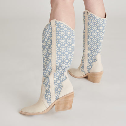 NAVENE BOOTS BLUE FLORAL FABRIC