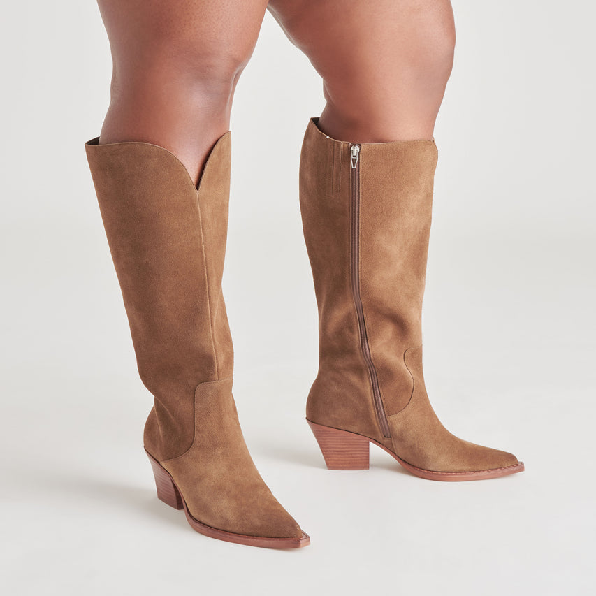 RAJ EXTRA WIDE CALF BOOTS BROWN SUEDE