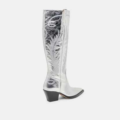 RYATT EXTRA WIDE CALF BOOTS SILVER DISTRESSED LEATHER