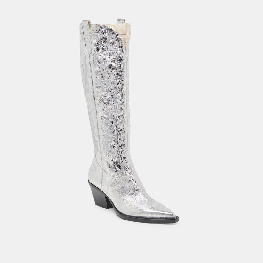 RYATT WIDE CALF BOOTS SILVER DISTRESSED LEATHER