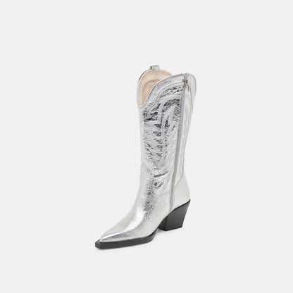 RYLAND EXTRA WIDE CALF BOOTS SILVER DISTRESSED LEATHER