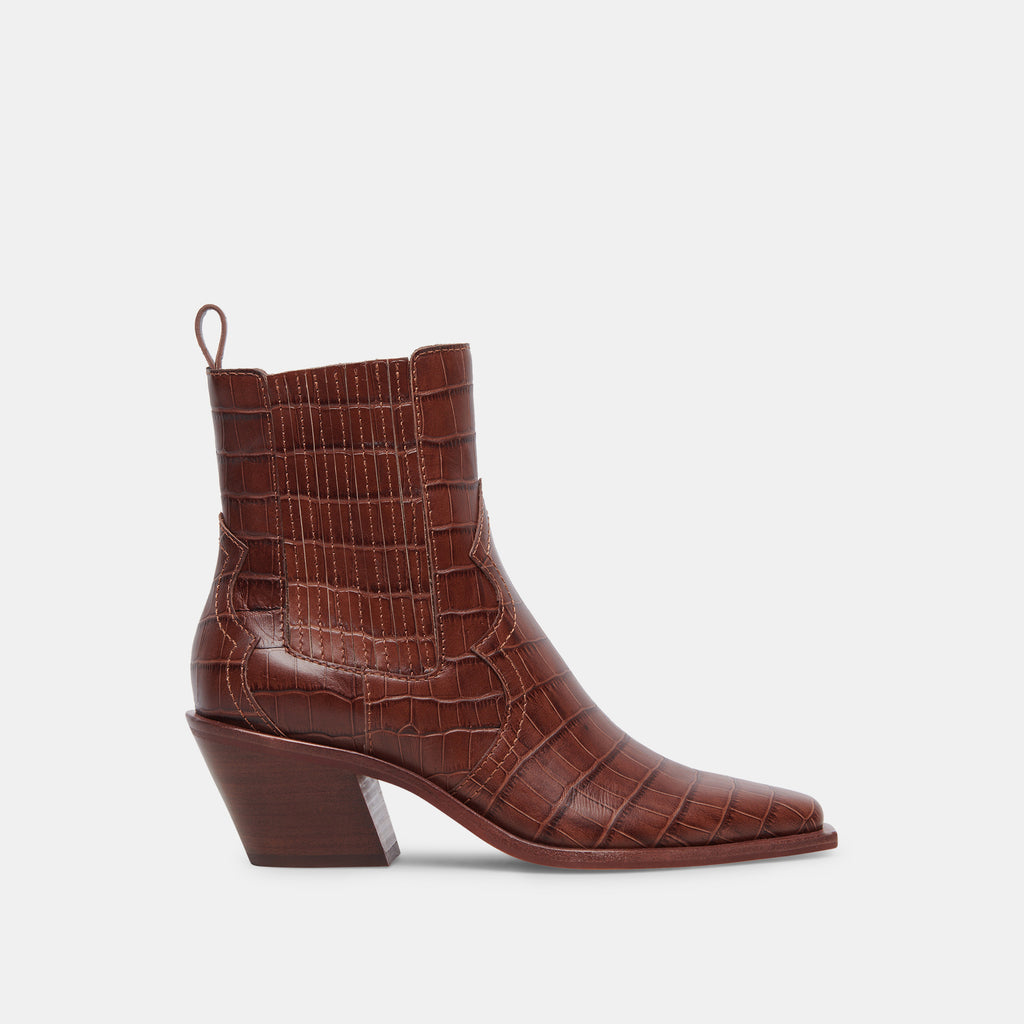 Senna Booties Walnut Embossed Leather  Women's Leather Cowboy Boots –  Dolce Vita
