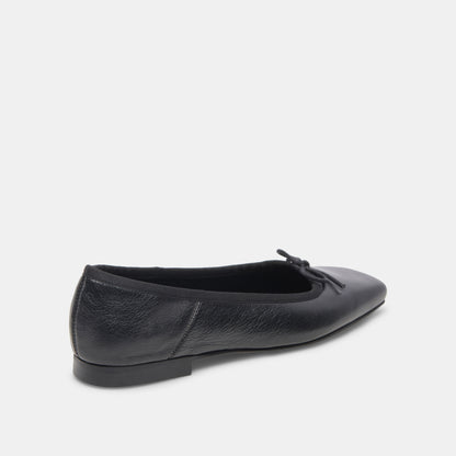 ANISA WIDE BALLET FLATS BLACK LEATHER
