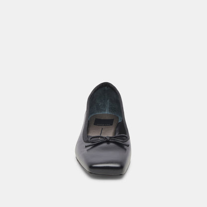 ANISA WIDE BALLET FLATS BLACK LEATHER