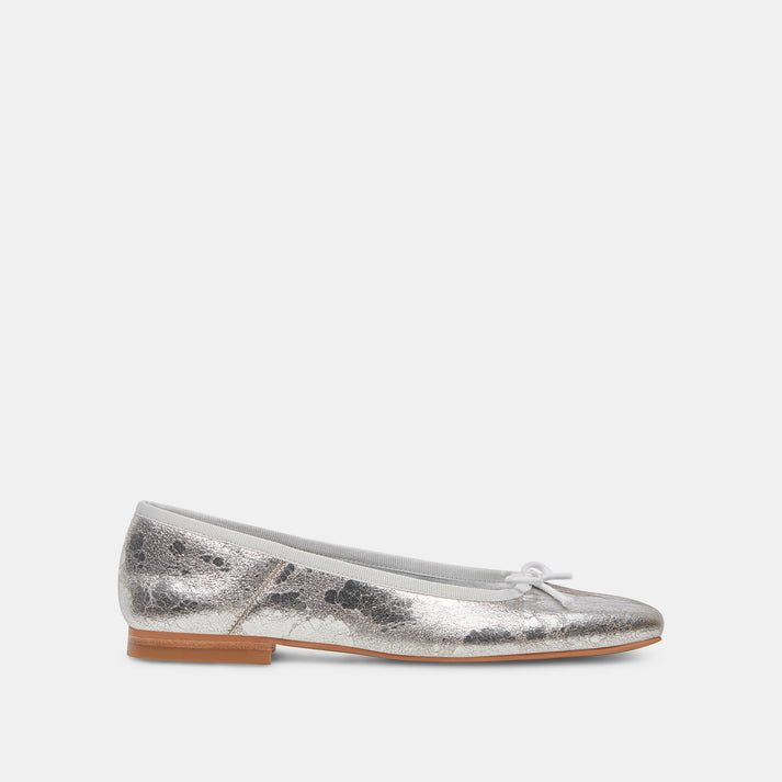 ANISA Ballet Flats Silver Distressed Leather | Designer Ballet Flats ...