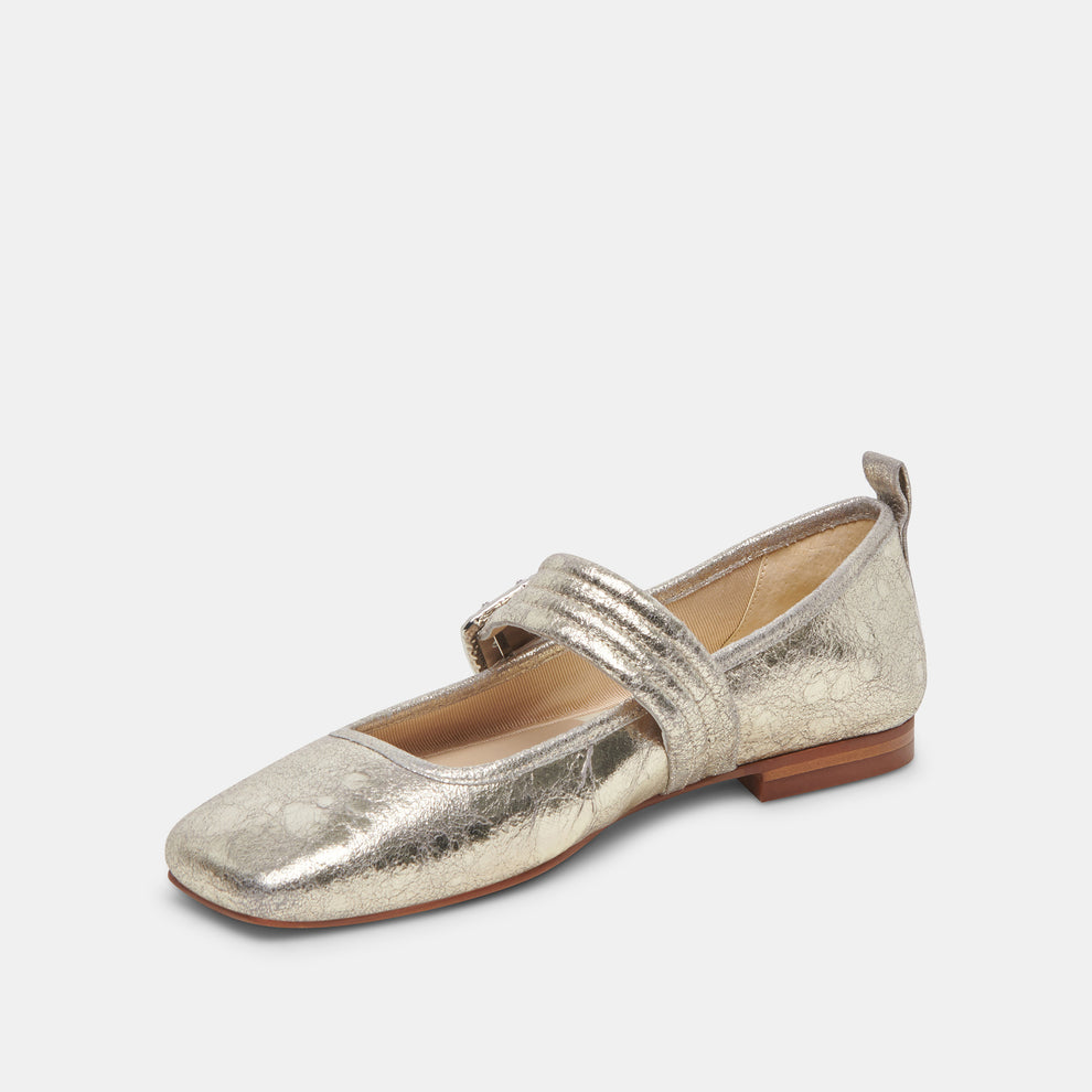 ARORA Ballet Flats Platinum Distressed Leather | Designer Ballet Flats ...