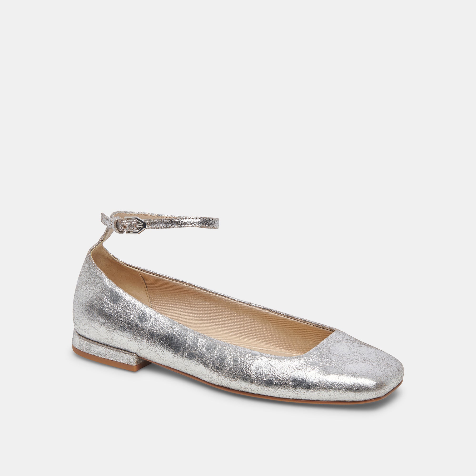 ASHYA Ballet Flats Silver Distressed Leather | Designer Ballet Flats ...