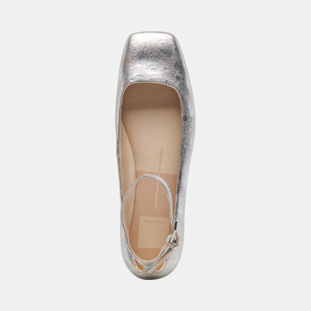 ASHYA Ballet Flats Silver Distressed Leather | Designer Ballet Flats ...