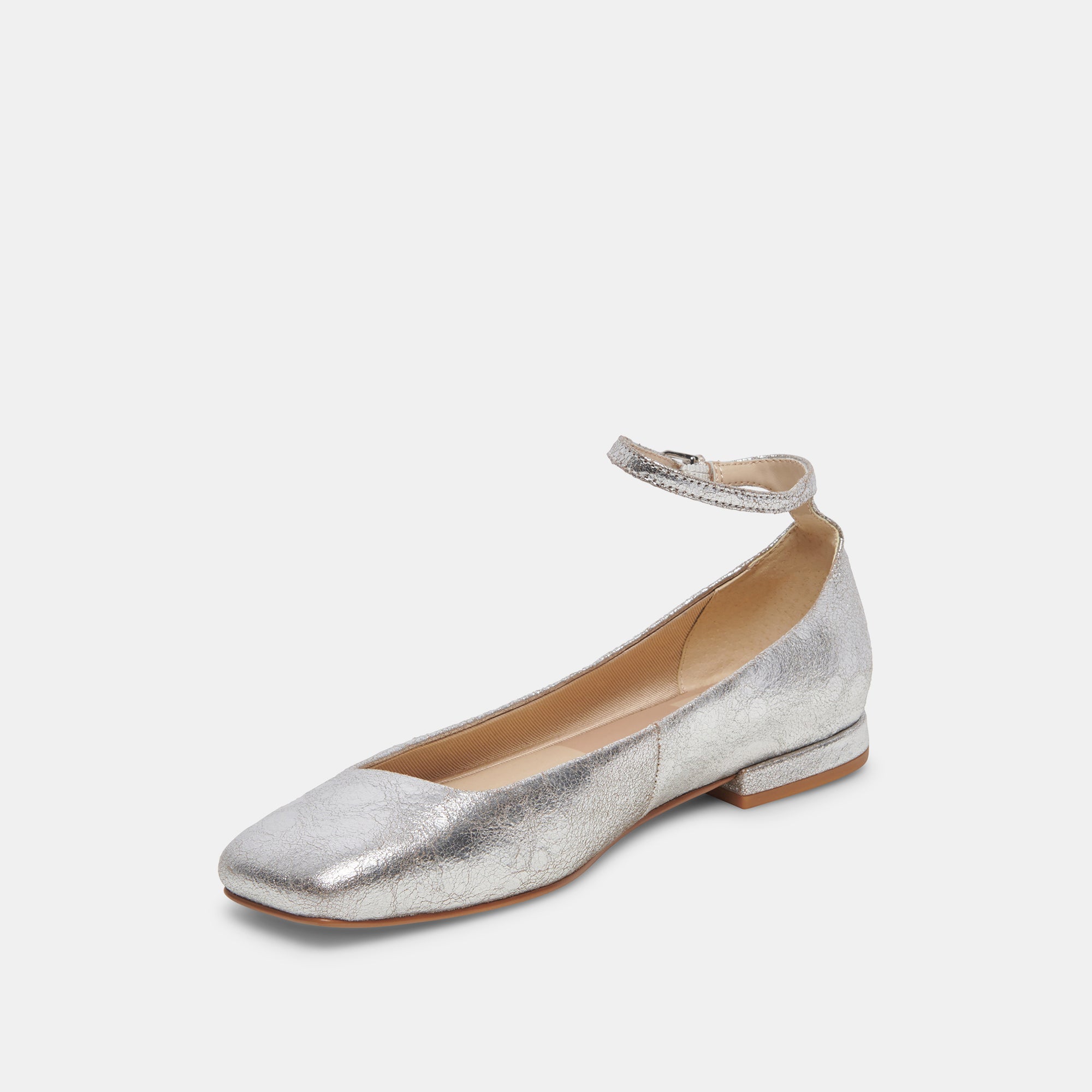 ASHYA Ballet Flats Silver Distressed Leather | Designer Ballet Flats ...