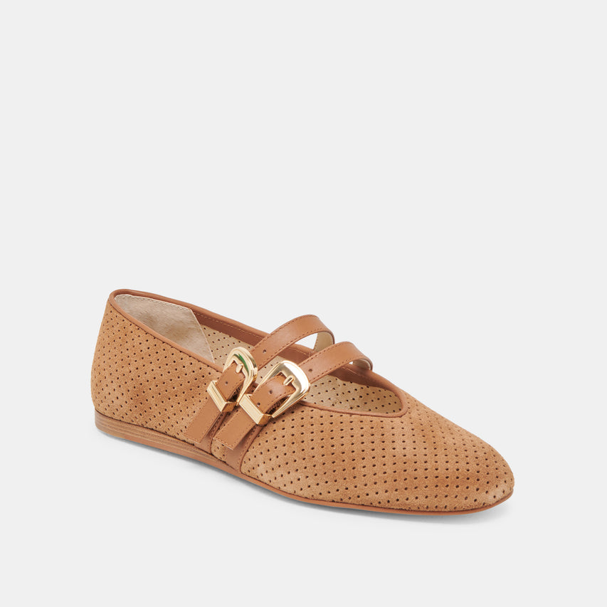 BAYLEE BALLET FLATS PECAN PERFORATED SUEDE