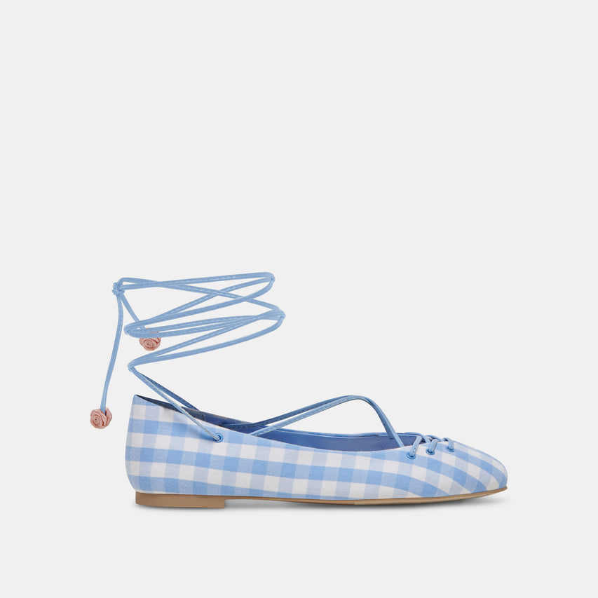 BEATE BALLET FLATS WHITE BLUE GINGHAM