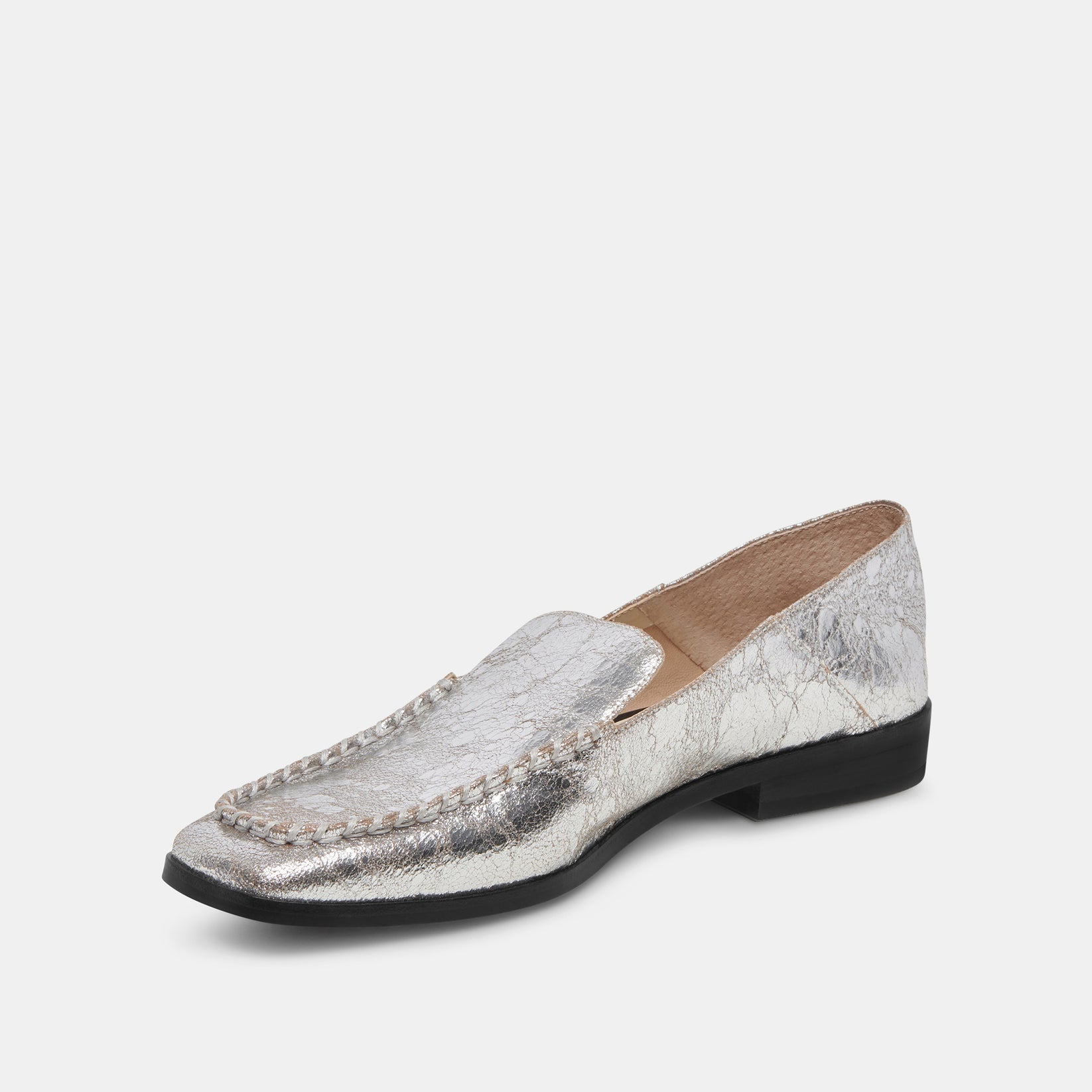 Beny Wide Flats Silver Distressed Leather | Women's Silver Wide Flats ...