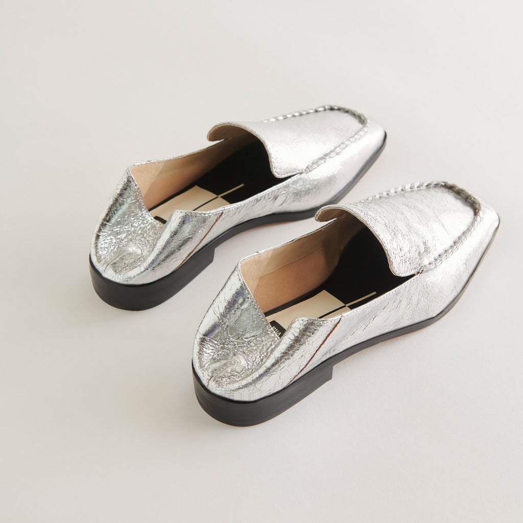 Beny Flats Silver Distressed Leather | Silver Leather Flats for Women ...