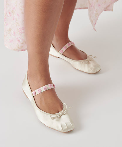 LILLY BALLET FLATS IVORY MULTI SATIN