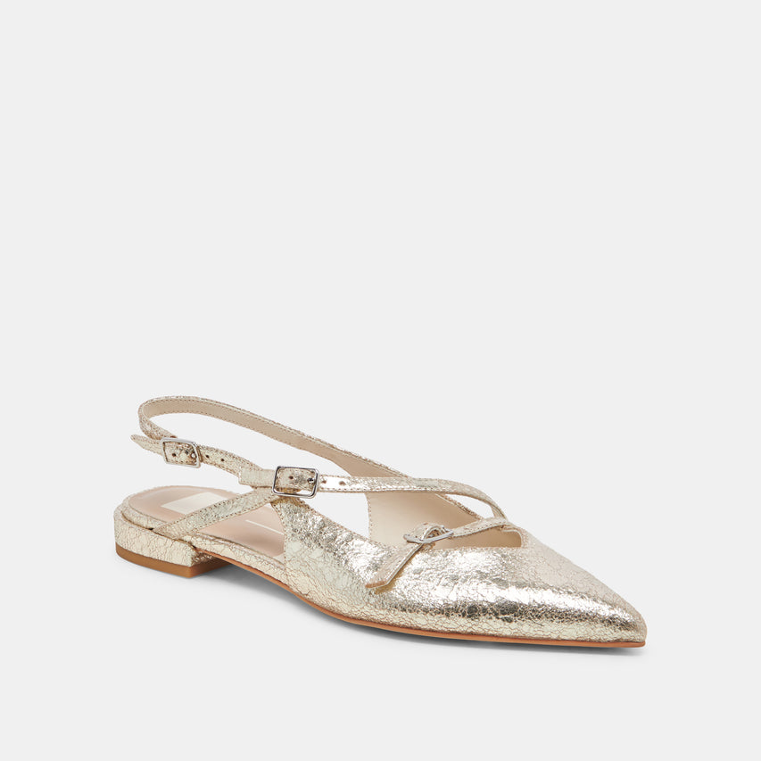 PAMLA WIDE FLATS PLATINUM DISTRESSED LEATHER