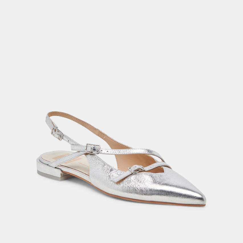 PAMLA WIDE FLATS SILVER CRINKLE PATENT