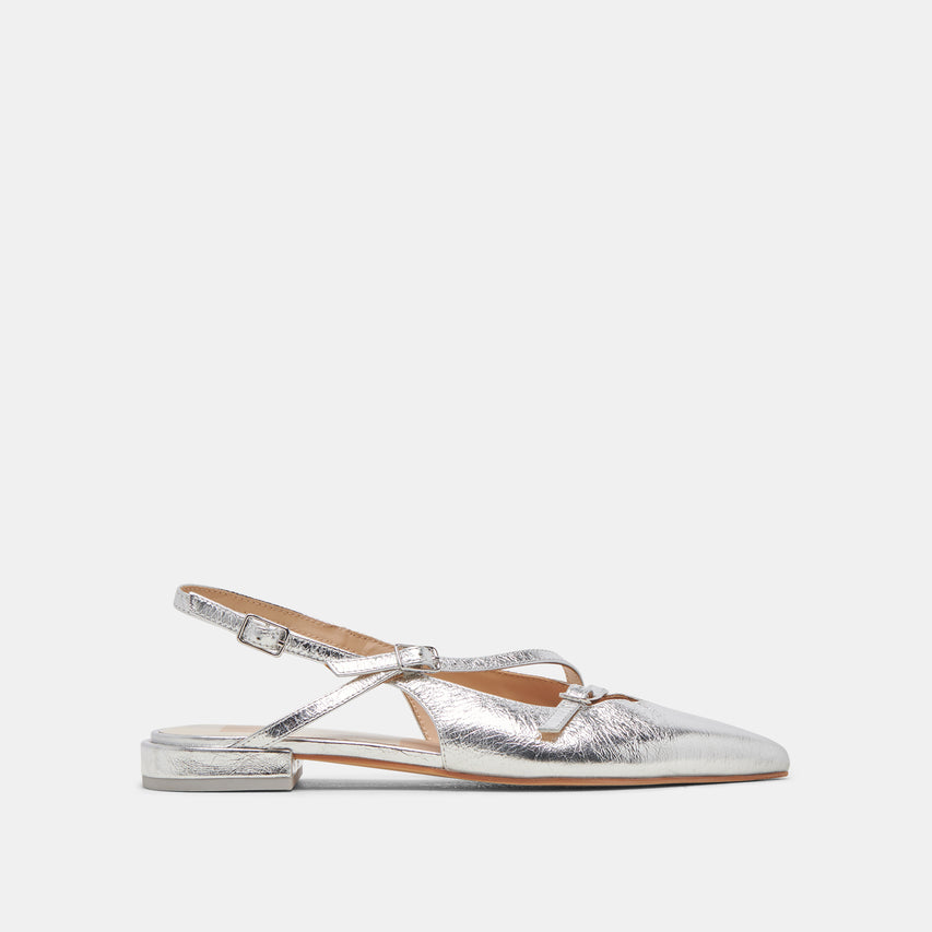 PAMLA FLATS SILVER CRINKLE PATENT