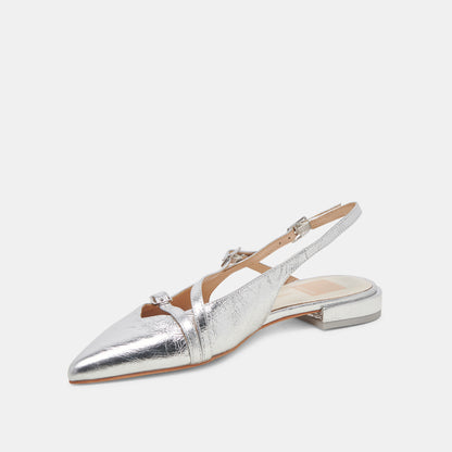 PAMLA FLATS SILVER CRINKLE PATENT