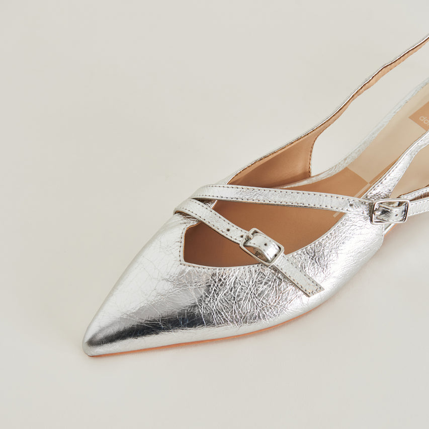 PAMLA FLATS SILVER CRINKLE PATENT