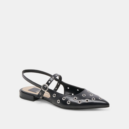 PENNEY STUD FLATS MIDNIGHT CRINKLE PATENT