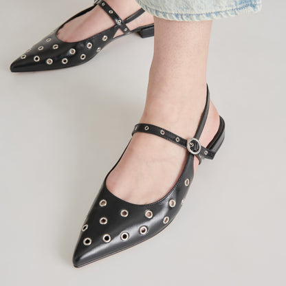 PENNEY STUD FLATS MIDNIGHT CRINKLE PATENT