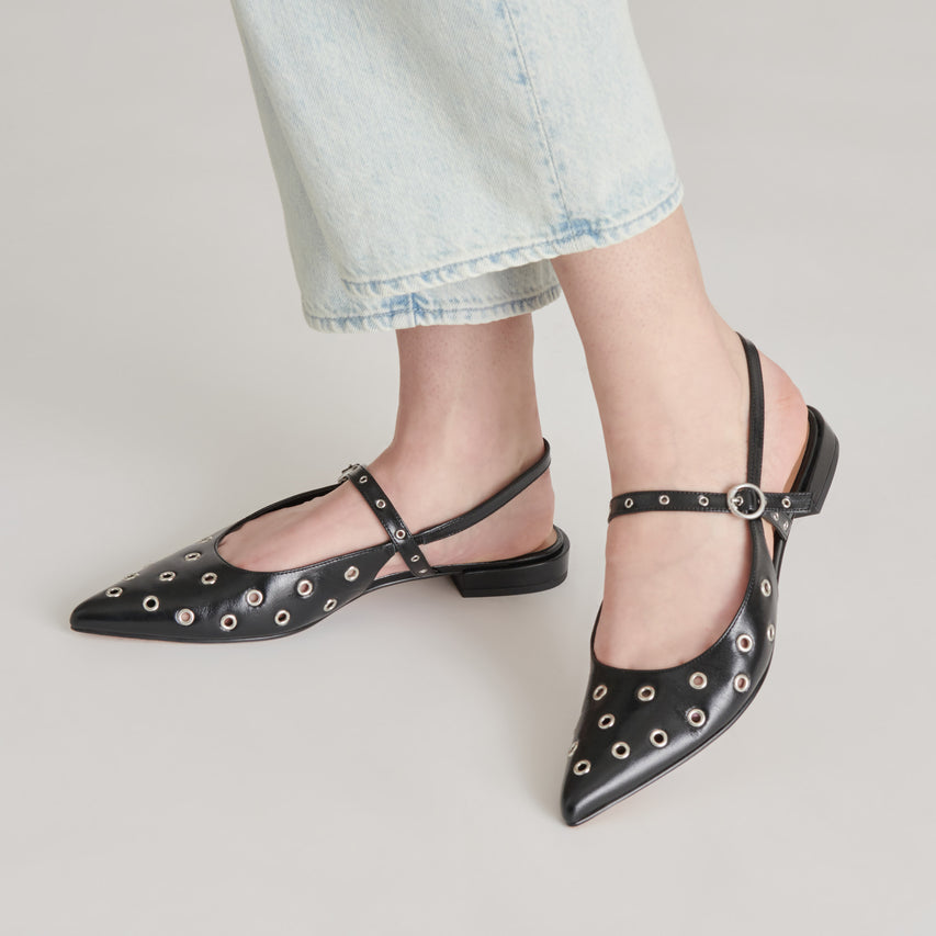 PENNEY STUD FLATS MIDNIGHT CRINKLE PATENT