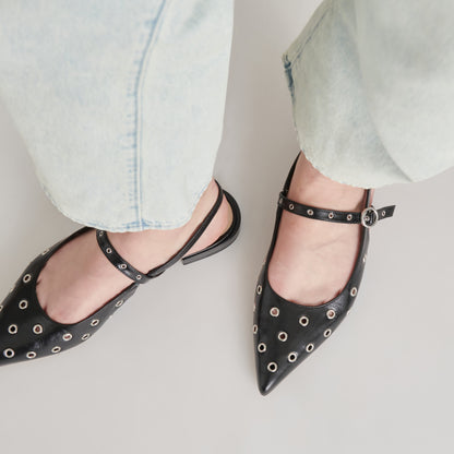 PENNEY STUD FLATS MIDNIGHT CRINKLE PATENT