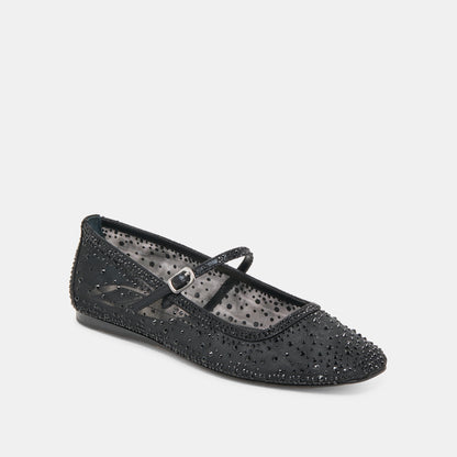 REYES CRYSTAL BALLET FLATS BLACK MESH