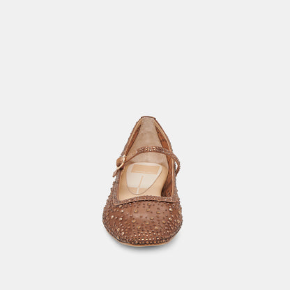 REYES CRYSTAL BALLET FLATS MID BROWN MESH