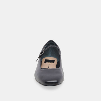 REYES WIDE BALLET FLATS BLACK LEATHER