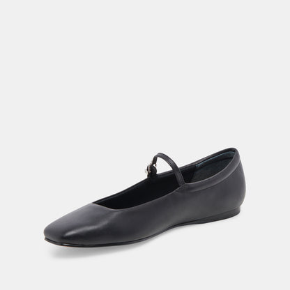 REYES WIDE BALLET FLATS BLACK LEATHER