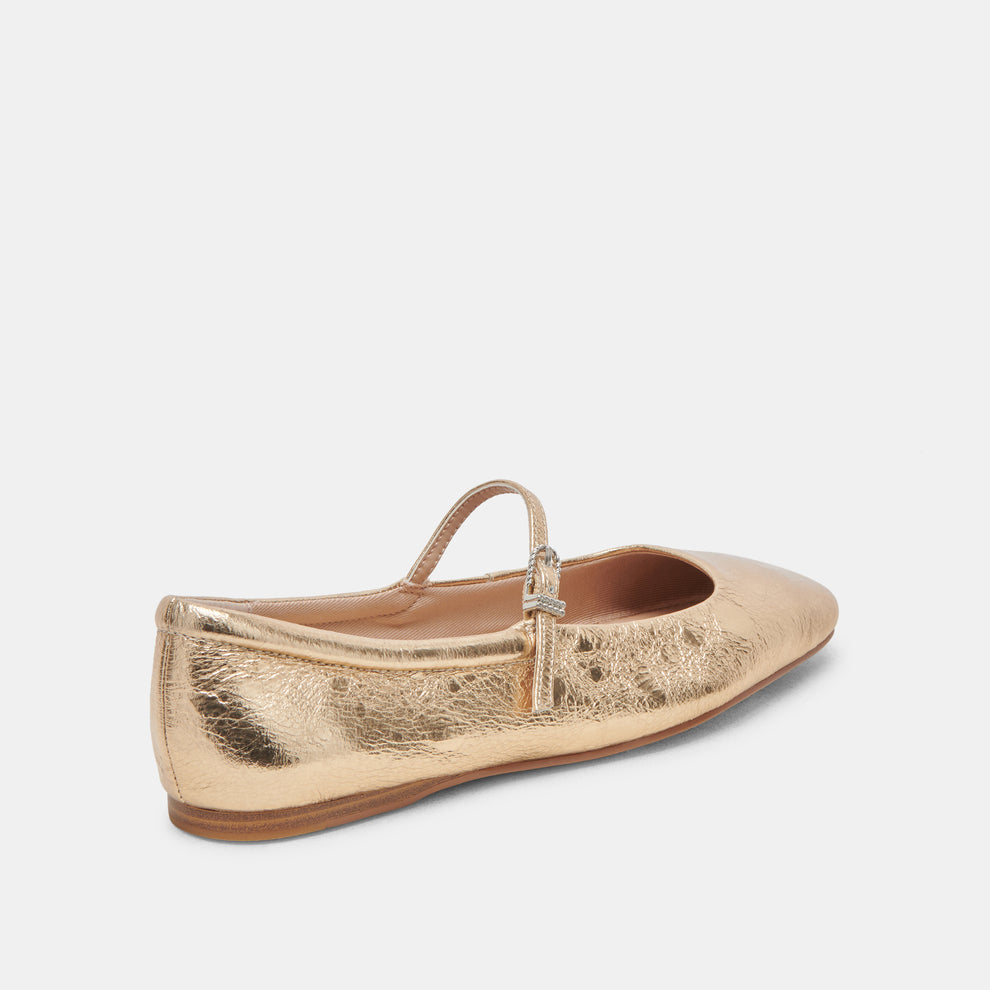 Reyes Ballet Flats Gold Distressed Leather | Gold Leather Ballet Flats ...