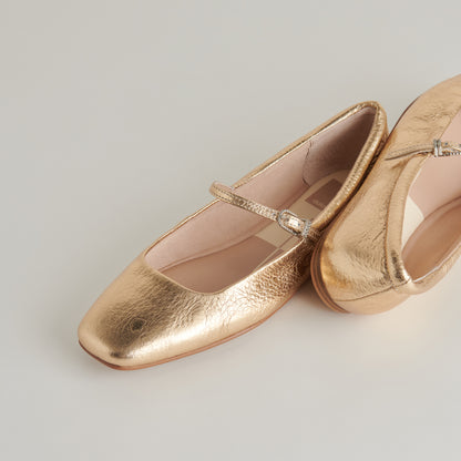 REYES BALLET FLATS GOLD DISTRESSED LEATHER