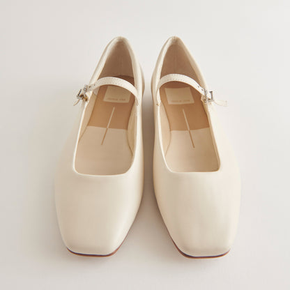 REYES WIDE BALLET FLATS IVORY LEATHER