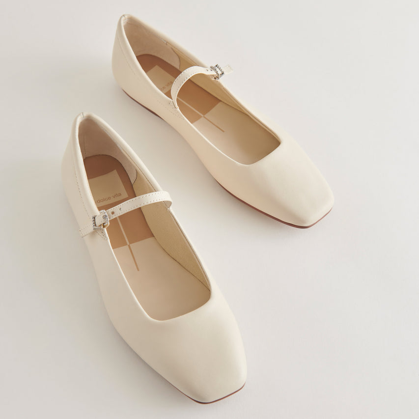 REYES WIDE BALLET FLATS IVORY LEATHER