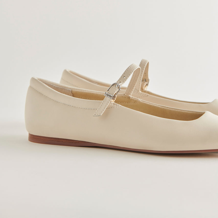 REYES WIDE BALLET FLATS IVORY LEATHER